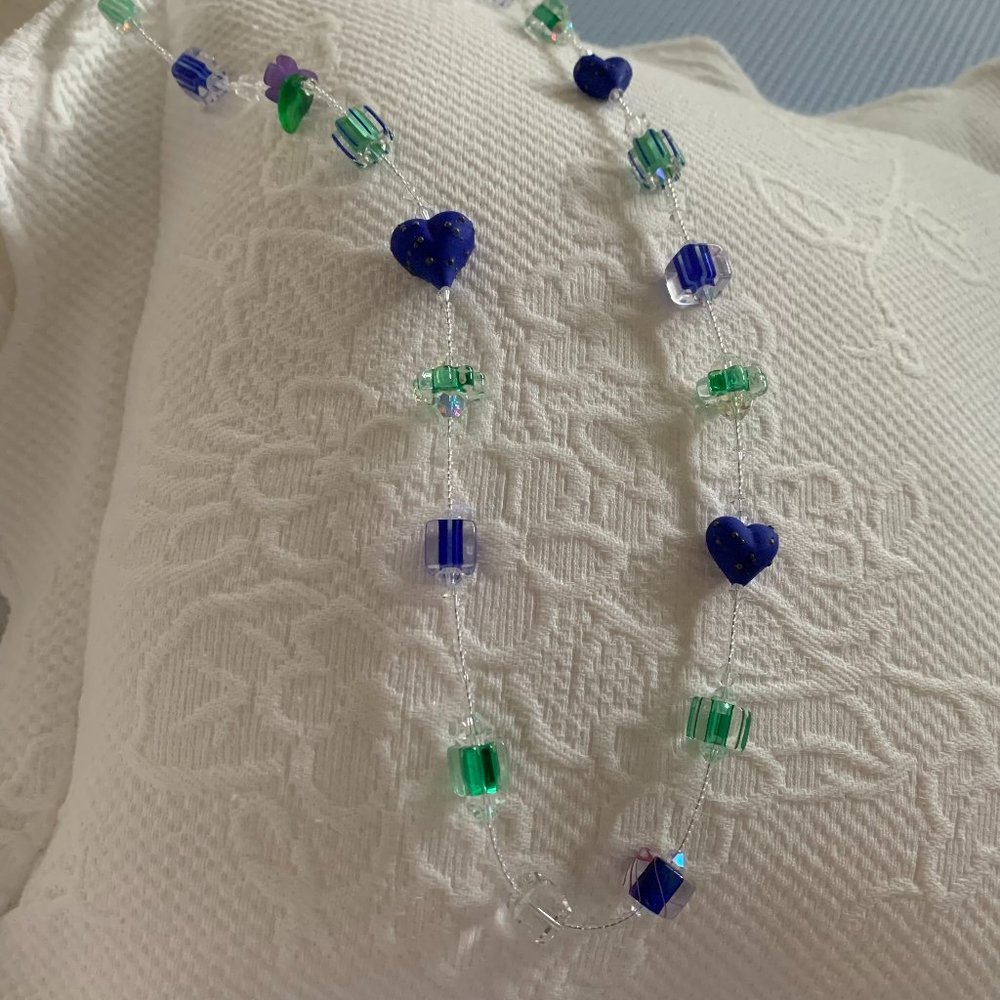 Handcrafted 15" beaded necklace, Swarovski crystals, hand blown beads!!